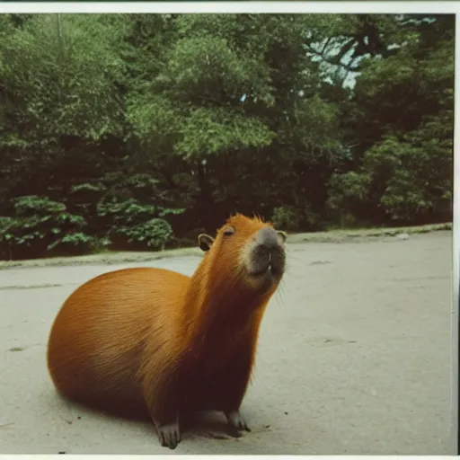 Prompt: fancy capybara getting ready for a dinner at the festival, polaroid