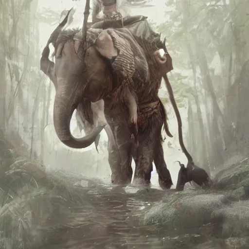 Image similar to a viking riding an elephant in a jungle, digital art, art by greg rutkowski, artstation, deviantart, highly detailed, photorealistic, fantasy art, clean, western comic art, award winning commission