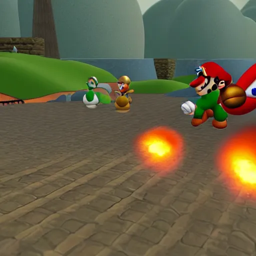 Image similar to Super mario 64 bob-omb battlefield, rendered in unreal engine, hyper detailed