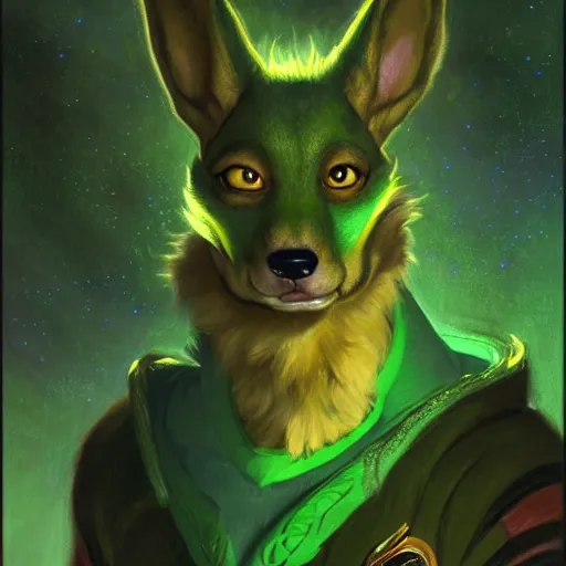 Image similar to a portrait of a male green canine dragon in starfleet uniform at night in a dark forest. zootopia fursona furaffinity furry art detailed face painting by gaston bussiere craig mullins jc leyendecker gustav klimt artgerm greg rutkowski furry