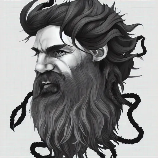 Prompt: middle aged bearded male druid gray face pointy ears with vines as hair artstation