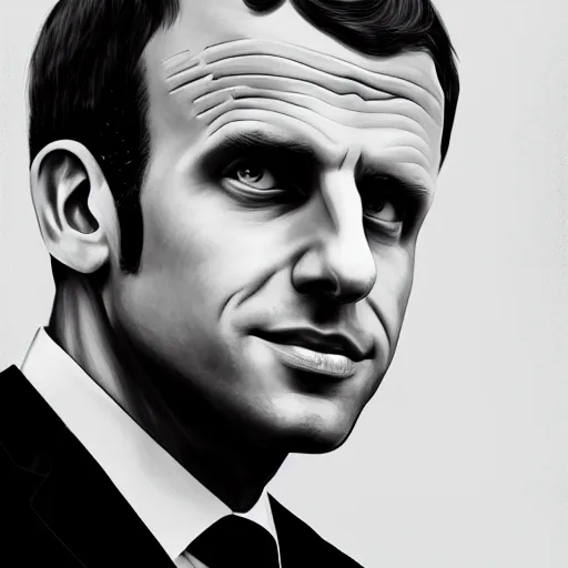 Image similar to portrait of emmanuel macron with robot ears, 4k, sharp focus, Andreas Rocha