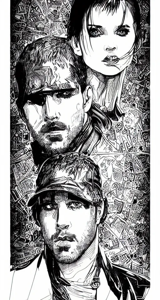 Prompt: cypherpunk fashion illustration, portrait, blade runner 2 0 4 9 manual, by steampoweredmikej, by tim bradstreet, inktober, ink drawing, black and white, coloring pages, manga, highly detailed