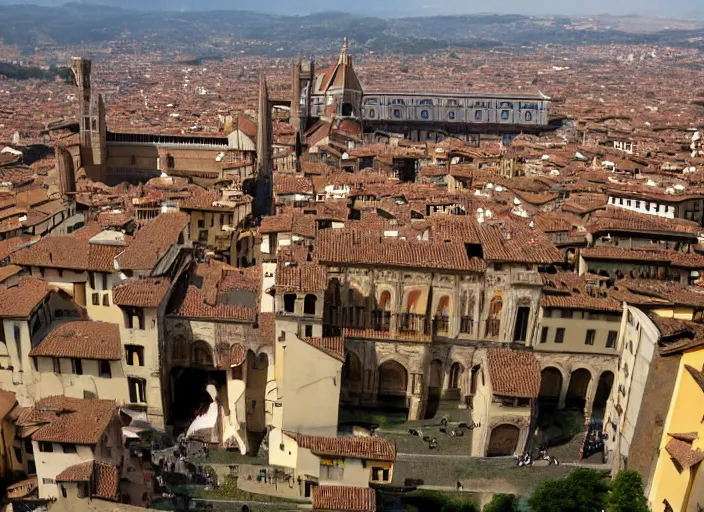 Image similar to scene from a 2 0 1 0 film set in 1 4 5 0 showing florence italy
