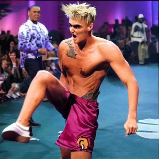 Image similar to the legendary hero aaron carter defeating shaq