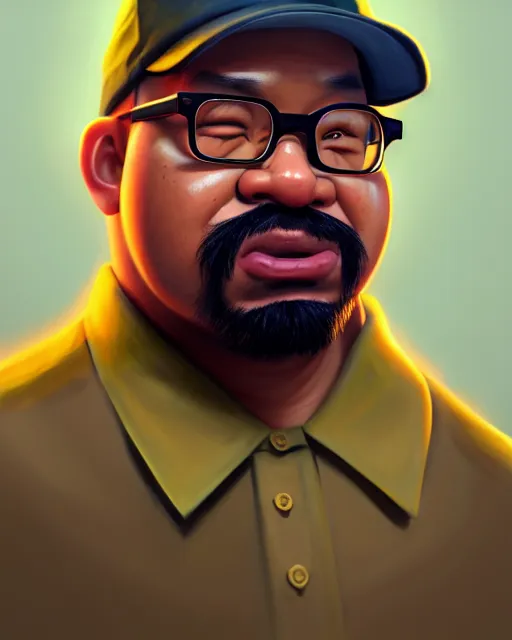 Image similar to painting portrait of big smoke, cartoon, warm lighting. movie poster, illustration by bartek fedyczak, erak note, tooth wu, neil richards, kan liu, siwoo kim, jisu choe, trending on art station