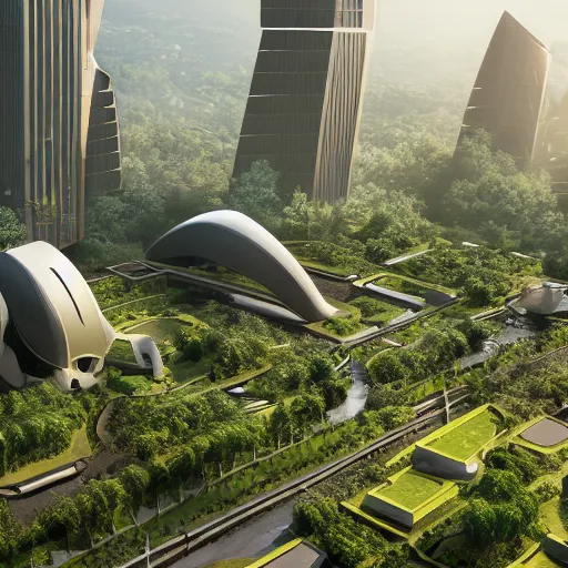 Image similar to a futuristic eco city utopia, plants, buildings, vegetation, ambient, nature, landscape, nature, technology, trending on artstation, deviantart, octane render, unreal engine, high detail, high definiton, ultra realistic, hyper realistic, 4 k, hd