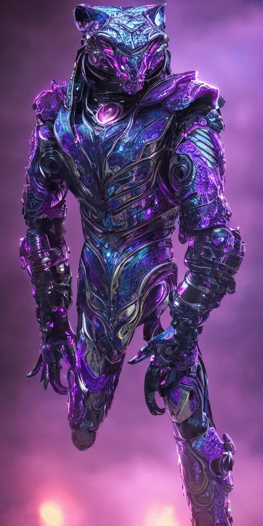 Prompt: a photo of 8 k ultra realistic a fantastic animal of alpha centauri, full body, intricate purple and blue neon armor, ornate, cinematic lighting, trending on artstation, 4 k, hyperrealistic, focused, high details, unreal engine 5, cinematic