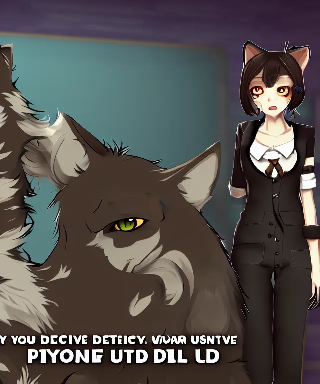 Image similar to furry - wolf - detective - fursona uhd ue 5 visual novel pc game screenshot