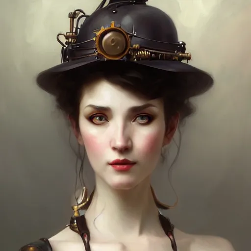 Image similar to character concept portrait of a steampunk woman with pale ski, intricate, elegant, digital painting, concept art, smooth, sharp focus, illustration, by ruan jia and mandy jurgens and william - adolphe bouguereau, artgerm,