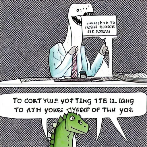 Prompt: a dinosaur preparing for a job interview,