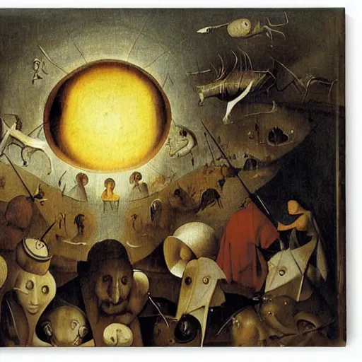 Prompt: a painting of the eyes of the sun by hieronymus bosch