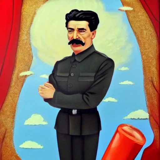 Image similar to stalin, in latex dress, in heaven, love art style