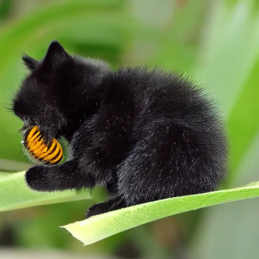 Image similar to black kitten bee 🐝 hybrid making a shh 🤫