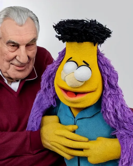 Image similar to milos zeman as a muppet. highly detailed felt. hyper real photo. 4 k.