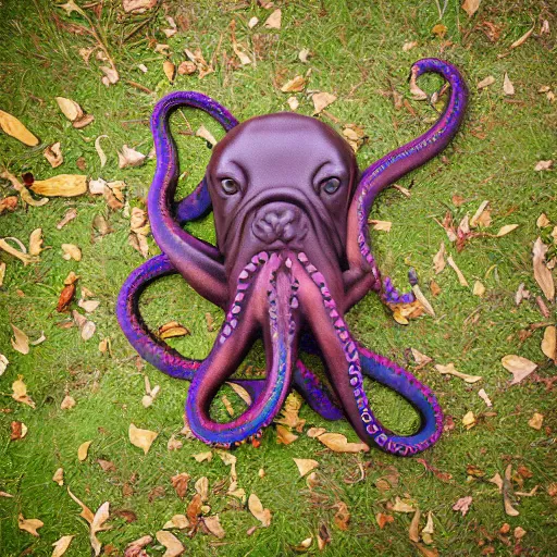 Prompt: dog in the shape of an octopus, hyper real, nature photography