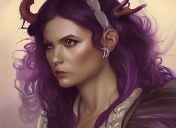 Image similar to Attractive Tiefling Druid, She has light brown skin, dark purple hair, and silver eyes full body, dungeons and dragons portrait, highly detailed, digital painting, artstation, concept art, sharp focus, illustration, art by artgerm and greg rutkowski and alphonse mucha