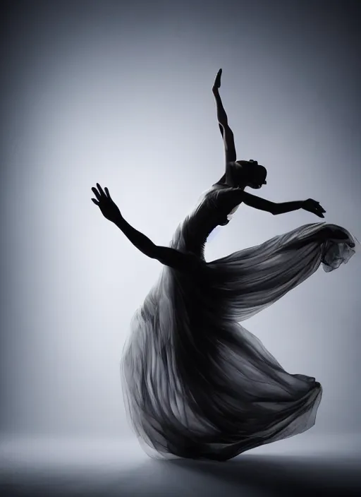 Image similar to a Photorealistic dramatic hyperrealistic render of a beautiful Female smoke dancer by Ken Brower and Deborah Ory of NYC Dance project,Lois Greenfield,Flowing cloth and smoke,Beautiful dynamic dramatic dark moody lighting,volumetric,shadows,cinematic atmosphere,Octane render,8K