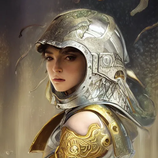 Image similar to portrait knights of Zodiac girl, silver and ice color reflected armor, in ruined Agora of Athens, ssci-fi, fantasy, intricate, very very beautiful, elegant, golden light, highly detailed, digital painting, artstation, concept art, smooth, sharp focus, illustration, art by tian zi and WLOP and alphonse mucha