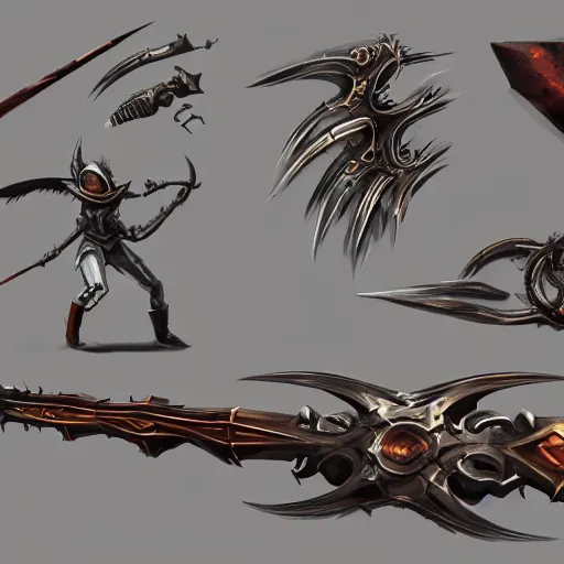 Image similar to concept art of scythe weapon, scythe design, fantasy scythe, weapons concept art, design, rpg, weapon, detailed, digital art, incredible, digital painting, no noise, global illumination, warm lighting, vivid, intricate details, ultra realistic, volumetric lighting, warm colors advance, cell shading, hyper realism, matte painting, highly detailed
