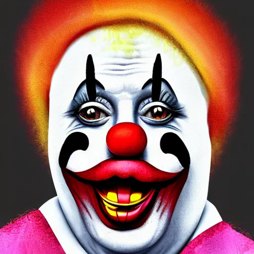 Image similar to portrait of a surprised clown, concept art, digital art, highly detailed