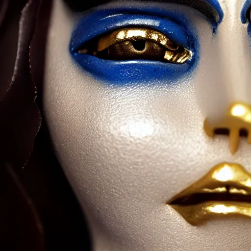 Prompt: photo taken of an epic intricate, ultra detailed, super realistic stop motion puppet of a majestic gracious regal aristocratic brunette female vampire created by weta workshop, menacing, some zoomed in shots, photorealistic, sharp focus, white wall, extremely cold blueish colour temperature, 3 5 mm, f 1. 4, golden ratio