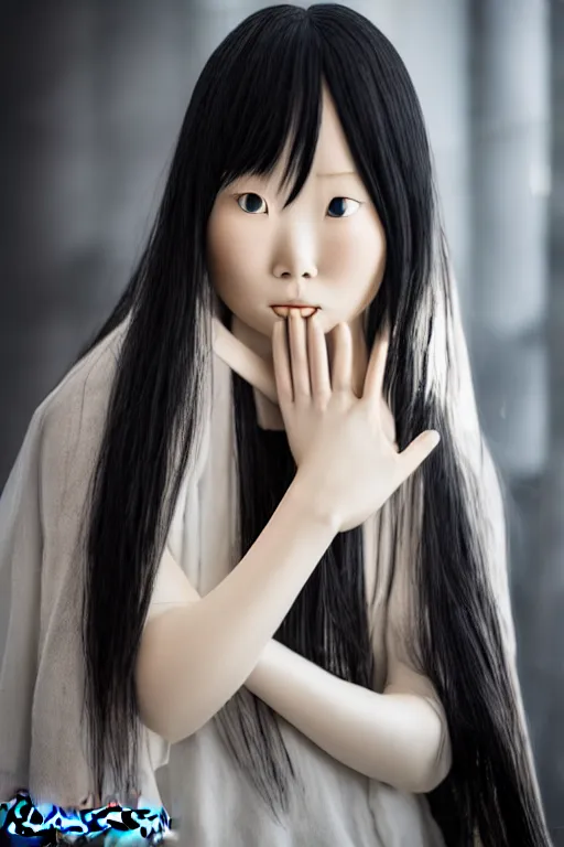 Image similar to sadako life before gone, photorealistic, smooth, 4 k, aesthetic lighting, baroque object, hyperdetailed, professional photography, pullitzer winning, photo by : canon eos 5 d mark iv, by karah mew and adnan abidi