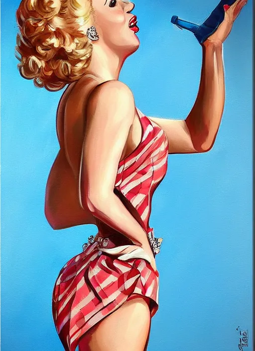 Image similar to kristen bell as marilyn monroe, pin - up painting, highly detailed