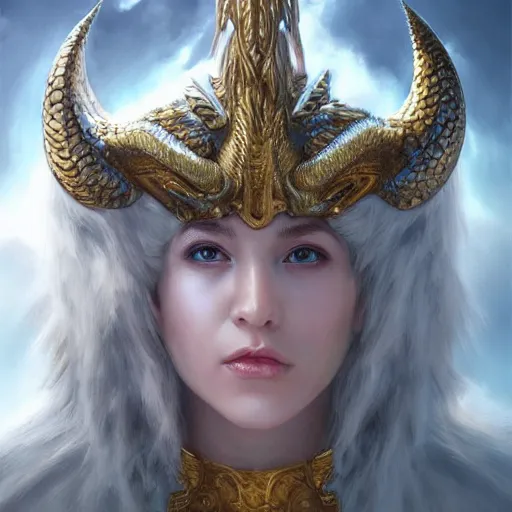 Image similar to Perfectly-centered portrait-photograph of a real life godly dragon with shining completely white eyes from heaven, lifelike, super highly detailed, professional digital painting, artstation, concept art, Unreal Engine 5, Photorealism, HD quality, 8k resolution, cinema 4d, 3D, beautiful, cinematic, art by artgerm and greg rutkowski and alphonse mucha and loish and WLOP