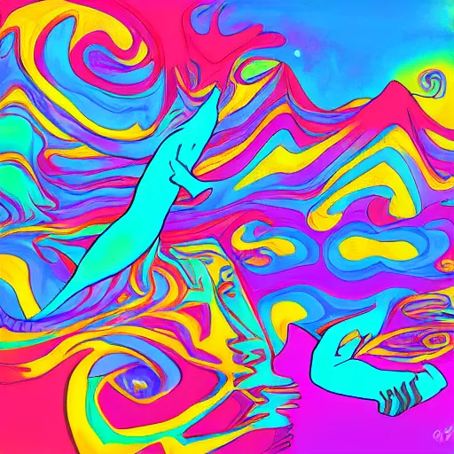 Image similar to 🦣, psychedelic style, surreal, digital painting