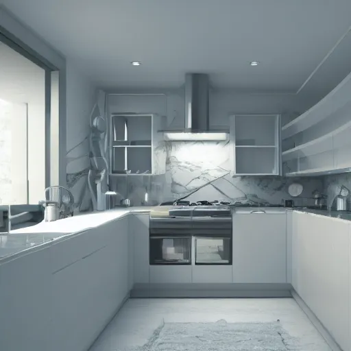 Image similar to crystal ball with mini modern kitchen inside it, octane render hyperdetailed,