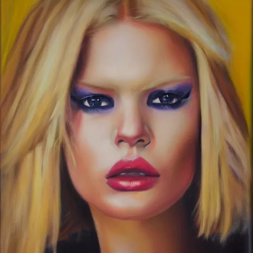 Image similar to hyperrealism oil painting of crying blonde fashion model portrait