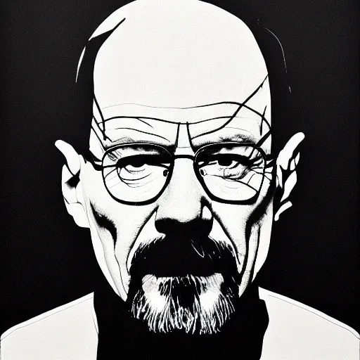 Image similar to !dream a portrait of Walter White, made by Andy Warhol, two tone, very high contrast, only black and white, simplistic, extremely high contrast, two tone, notan art, by Andy Warhol, minimalistic,