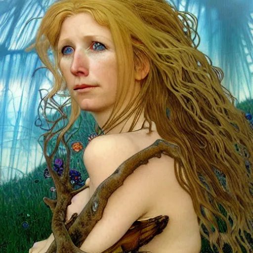 Prompt: head and shoulders portrait of a harpy portrayed by gwynneth paltrow, d & d, fantasy, luis royo, magali villeneuve, donato giancola, wlop, krenz cushart, hans zatka, klimt, alphonse mucha