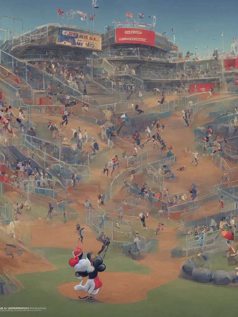 Prompt: take me out to a ball game by disney concept artists, blunt borders, rule of thirds