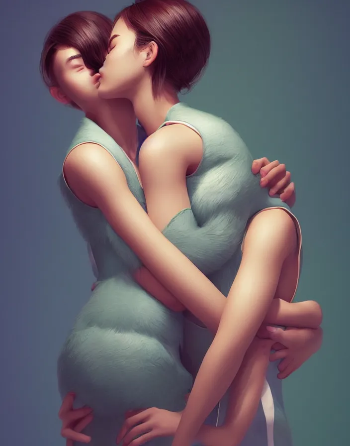 Prompt: a duck hugging a beautiful young woman. intricate artwork by Tooth Wu and wlop and beeple. octane render, trending on artstation, art by artgerm and Norman Rockwell very coherent symmetrical artwork. cinematic, hyper realism, high detail, octane render, 8k. Vibrant colors. Smooth gradients