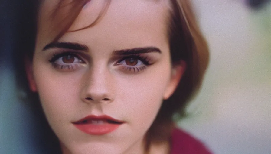 Image similar to far view, obese emma watson, portrait, close up, kodak gold 2 0 0, 5 0 mm,