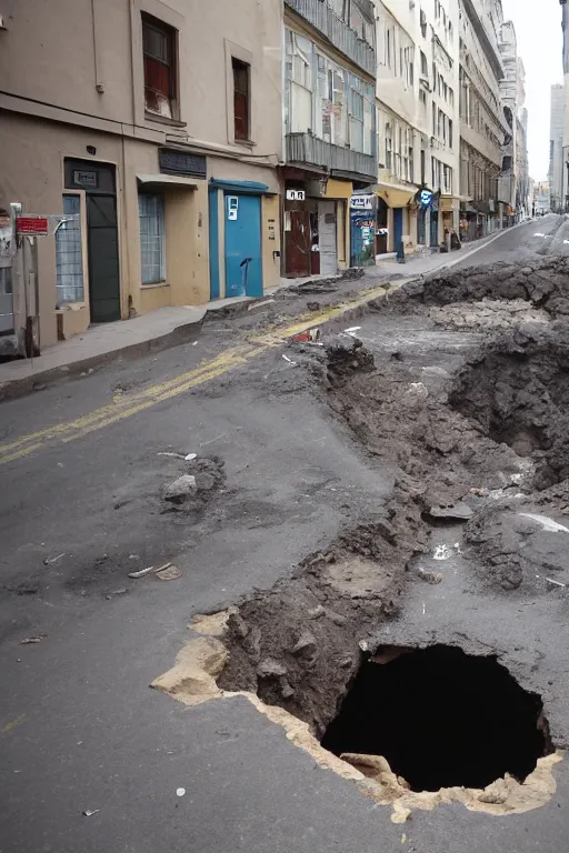 Prompt: an big hole on the street,