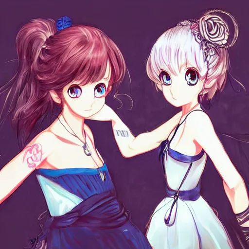 Image similar to a serious stare down between two beautiful maids standing face to face, detailed anime art