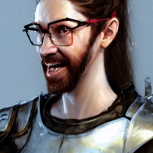 Prompt: gordon freeman as an attractive young smiling woman dressed as a knight, face portrait, hd shot, digital portrait, beautiful, fantasy art, artstation, comic style, by artgerm, guy denning, jakub rozalski, magali villeneuve and charlie bowater