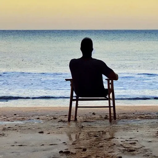 Image similar to man on beach siting in a chair watching the sky as a comet is heading towards earth