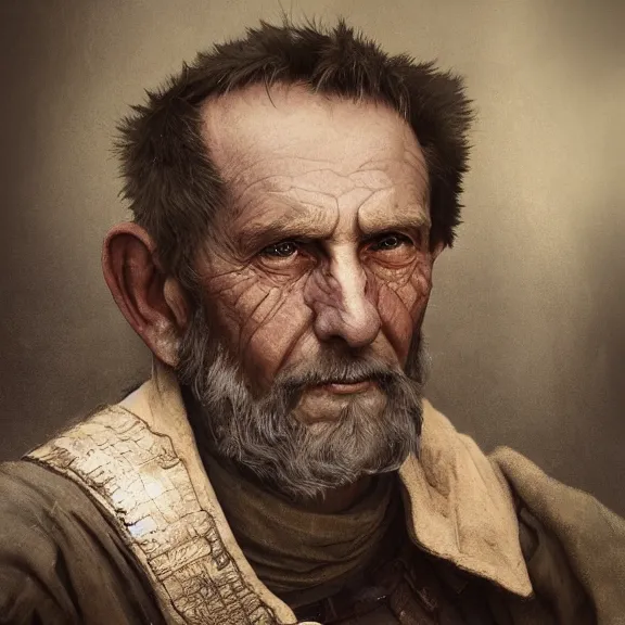 Image similar to portrait of a retired elderly 15th century swiss mercenary, painted portrait, 4k, trending on artstation, octane render, art by artgerm and greg rutkowski and alphonse mucha and craig mullins and James Jean and Andrei Riabovitchev and Marc Simonetti and peter mohrbacher