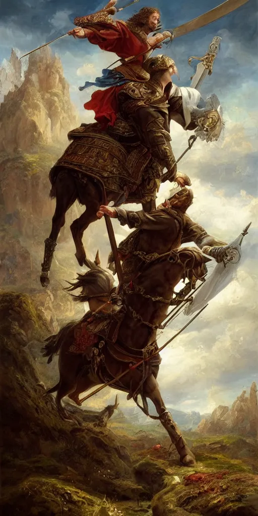 Prompt: a stunning and noble highly detailed romantic period style painting of young king arthur pulling the sword from the stone by james jean, josep tapiro baro and harles sillem lidderdale, trending on artstation, oil painting masterpiece, symmetry, rule of thirds, mysterious