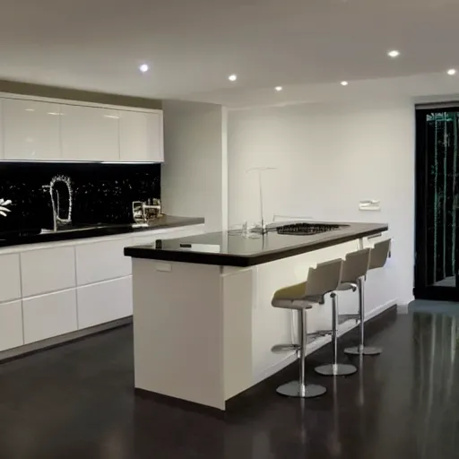 Prompt: modern kitchen with led strip lighting, homes and gardens, super detailed render, award winning