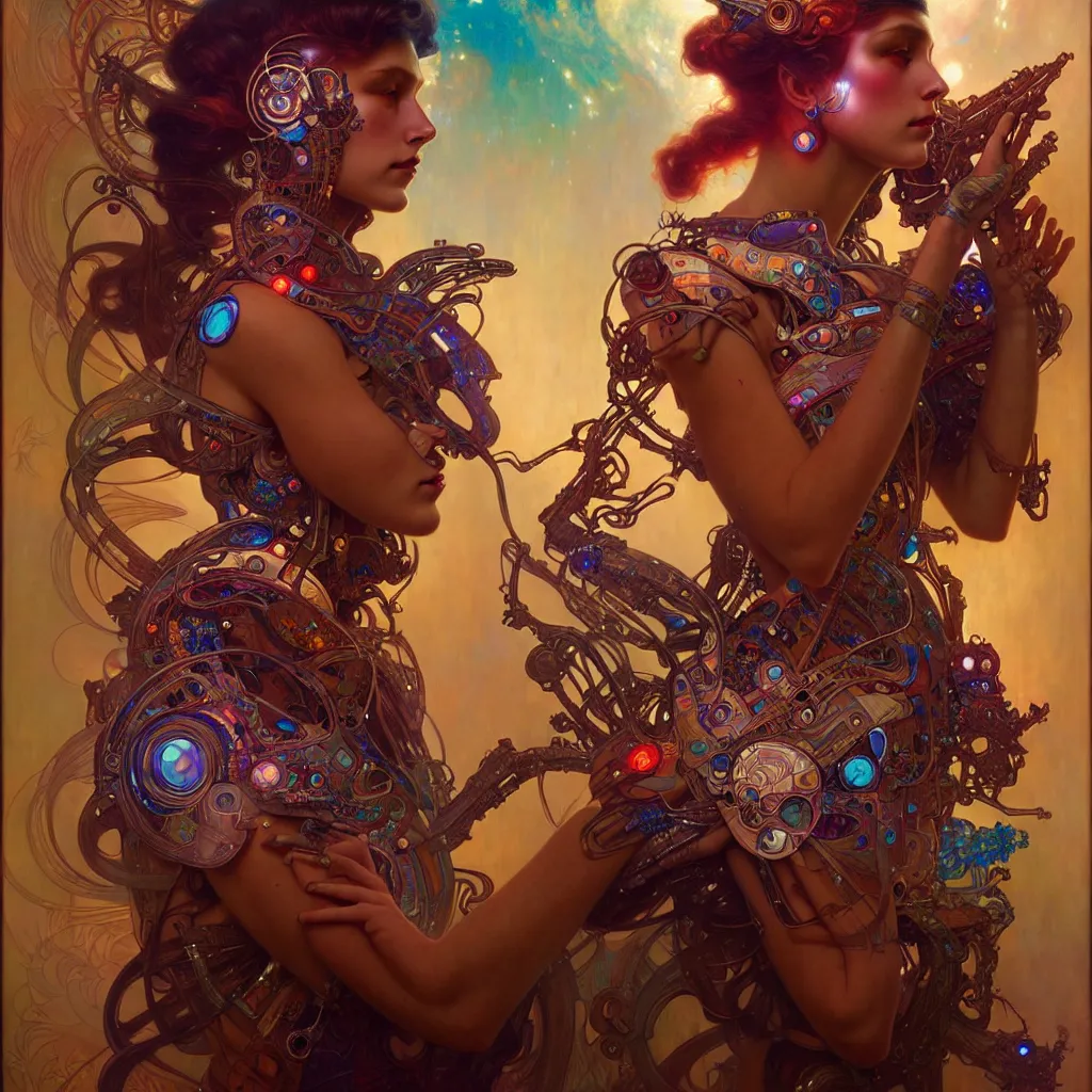 Image similar to extremely psychedelic cyborg queen of lsd. intricate, elegant, highly detailed, extremely lifelike photorealistic digital painting, artstation. steichen, gaston bussiere, tom bagshaw, cyberpunk alphonse mucha