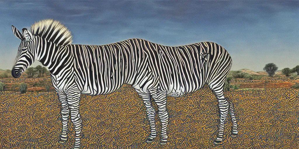 Prompt: abstract landscape photo of a zebra in Arcadia, by alex grey