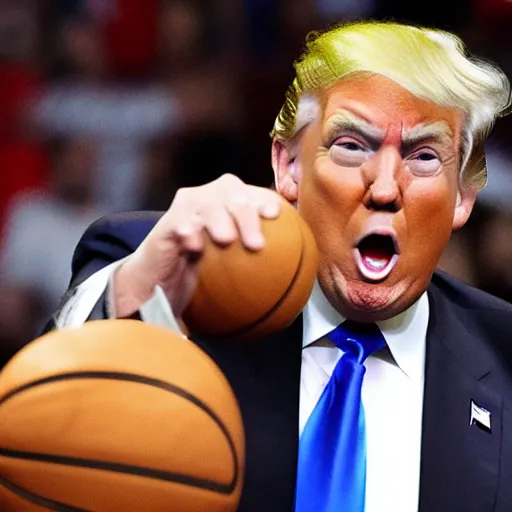 Image similar to donald trump getting hit with a basketball really hard