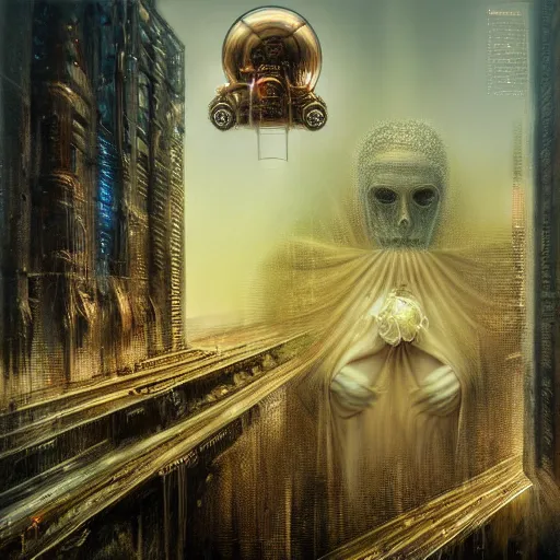 Image similar to Ghost in the machine by Tomasz Alen Kopera and salvator dali, cyberpunk, impressive perspective, masterpiece