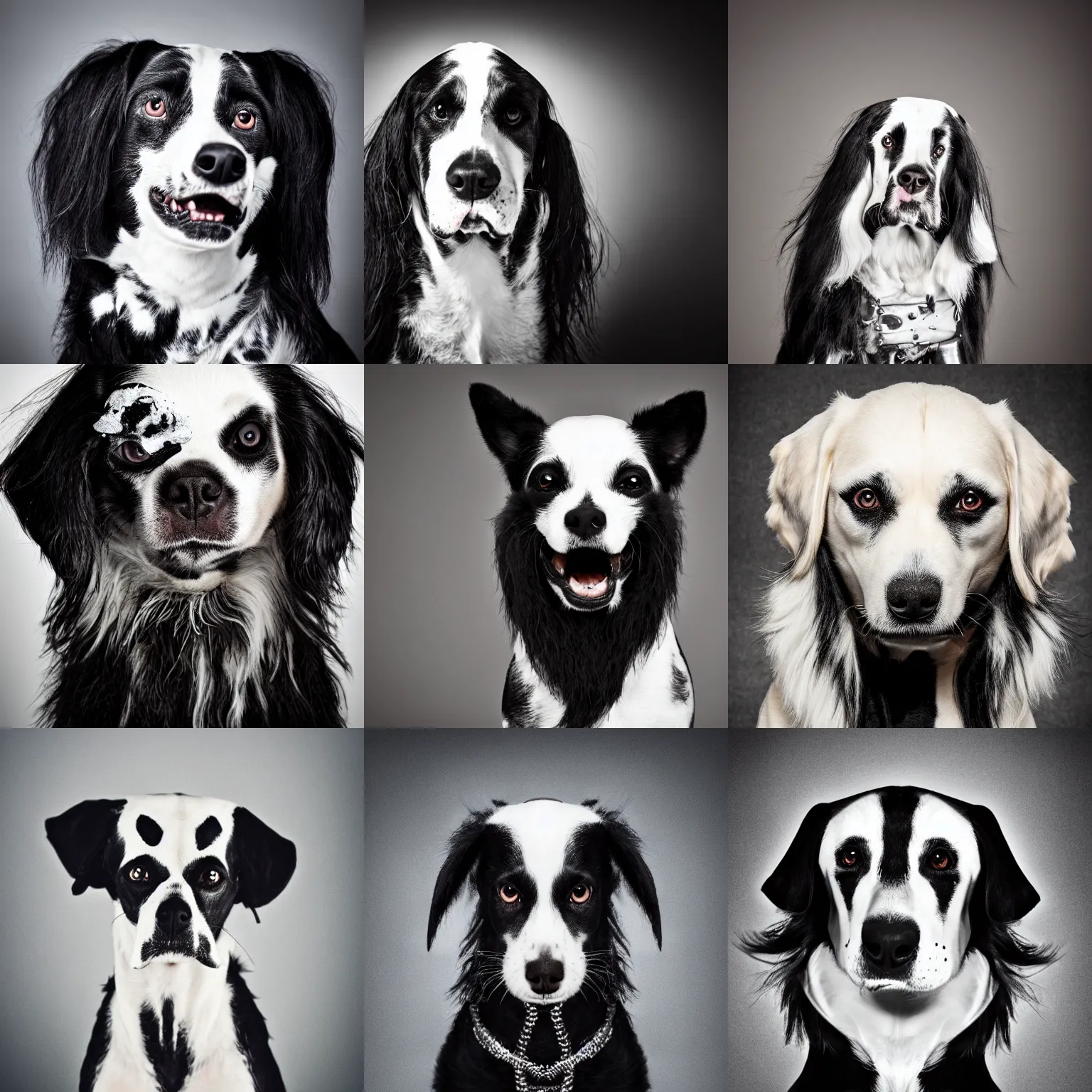 Prompt: dog with corpse paint, studio photography