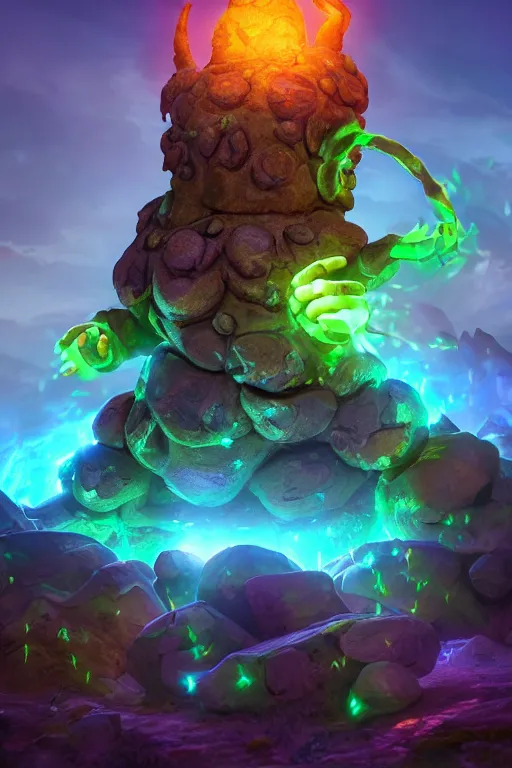 Image similar to arcane fantasy art giant golem elemental wood rock bastion forged gemstone enchanted forest troll, global illumination ray tracing hdr fanart arstation by sung choi and eric pfeiffer and gabriel garza and casper konefal lisa frank zbrush central hardmesh radiating a glowing aura